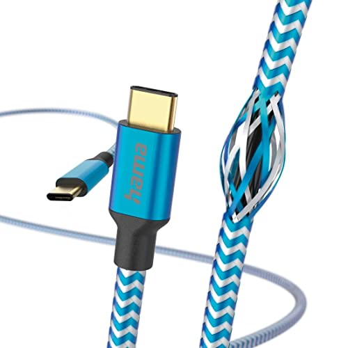 Hama Reflective USB-C - USB-C Charging Cable, 1.5 m, Nylon, Blue