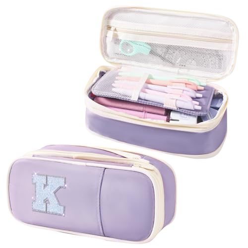 Image of Janhavi Initial Large Capacity Premium Oxford Cute Aesthetic Pencil Case Pouch Bag Special School Supplies Colored Stationery Organizer Gifts for Girls, Women, Adults