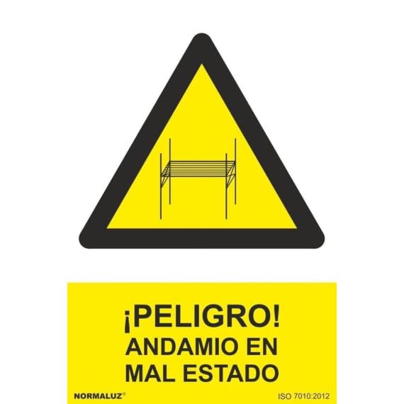 Señal ¡Peligro! Andamio en mal estado, con tintas UV SEKURECO