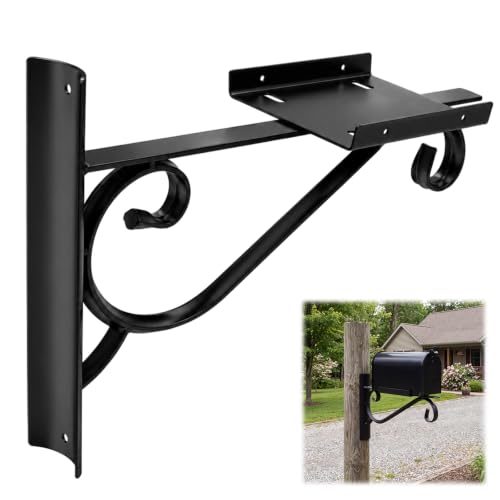 Frienda Single Mailbox Bracket for 3 Round Post, Decorative Cast Aluminum Mailbox Mounting Bracket, Large (S) Scroll, Weather Resistant Outdoor Post Mount, for Mailboxes Base Width up to 6 Inches