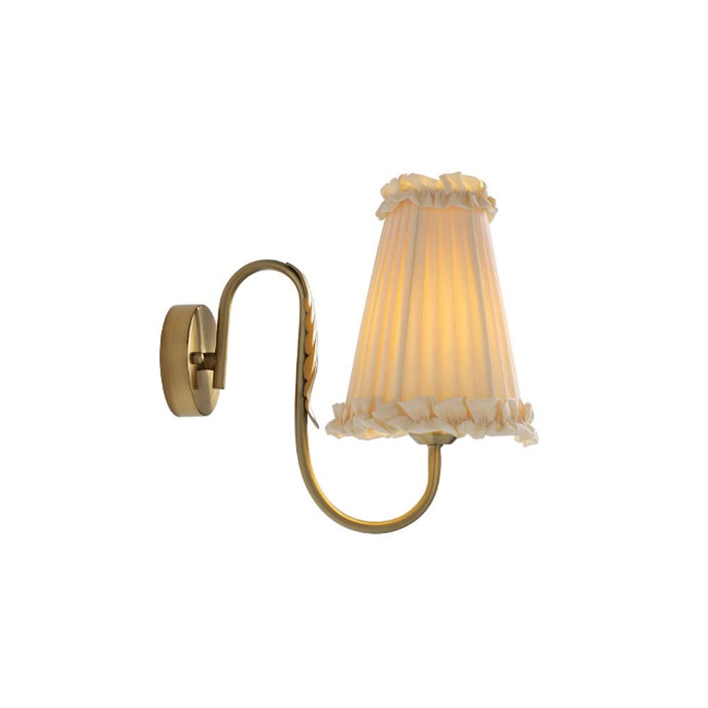Lámpara de noche vintage de latón estilo francés y aplique de pared con pantalla de volantes