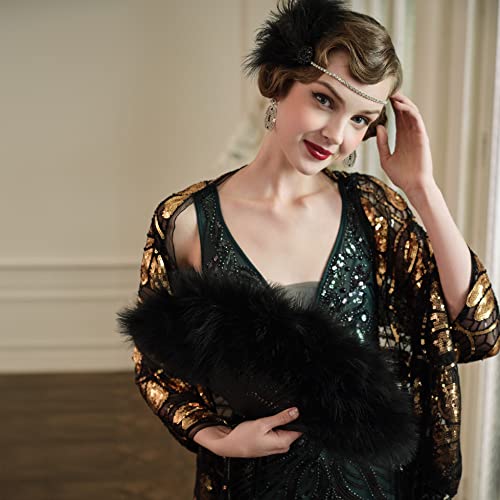 image for BABEYOND Marabou Feather Fan 20s Vintage Folding Fan Flapper Hand Fan 