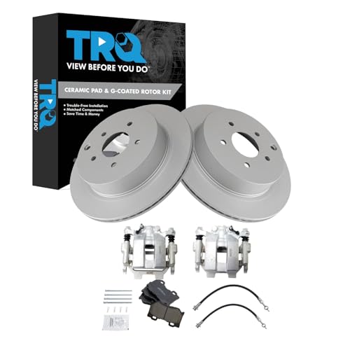 Image of TRQ Rear Brake Pad & Rotor Kit Ceramic Premium G-Coated Compatible with 2018 INFINITI Q50 2016-2018 Q70L