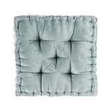 Intelligent Design Azza Floor Pillow, Large Cushions Sitting for Adults, Floor Pillow for Meditation or Yoga, Lustrous Chenille Tufted with Scalloped Edges for Bench/Chair Cushion, 20'x20'x5' Aqua
