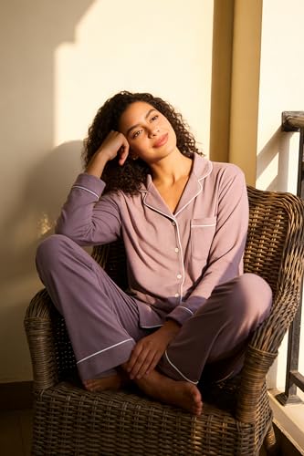 Image of HEARTNICE Womens Pajama Set, Soft Long Sleeve Pajamas & Long Pants with Pockets, Button-up Sleepwear Lounge Pjs