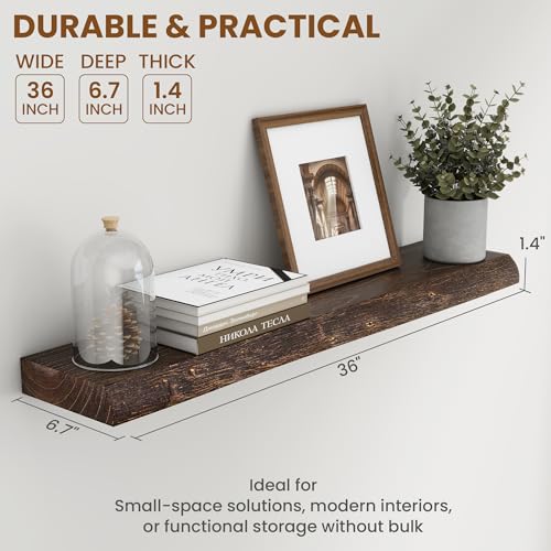 Image of Fun Memories 36 inch Elm Wood Floating Shelves for Wall, Walnut Finish, 2 Pack