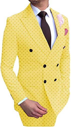 Mens Suit Double Breasted Polka Dots Tuxedos Groomsmen Formal Wedding Suits 2 Pieces