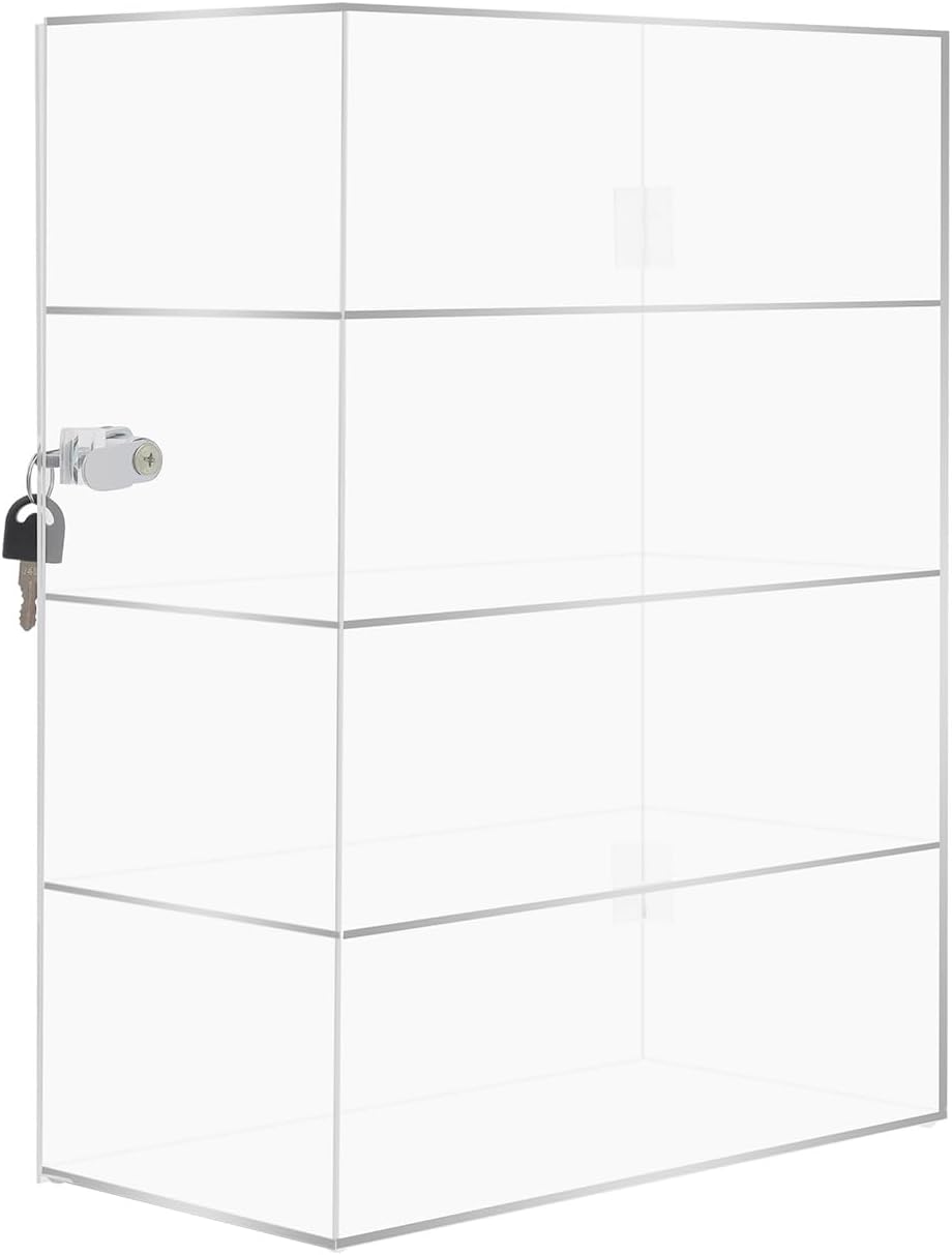 Acrylic Display Case with Lock – 4-Tier Clear Display Cabinet for Collectibles, Action Figures, Labubu, Pop Vinyls, Mini Cars & Models – 30x15x40cm, Modern Locking Glass-Like Showcase for Home, Office