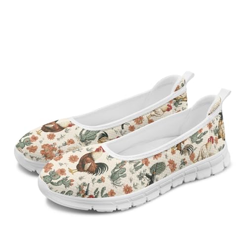 Modysero Novelty Womens Ballet Flats Chicken Cactus Slip On Mesh Shoes for Women Round Toe Flats Comfortable Summer Walking Shoes Casual Daily Dress Shoes for Ladies