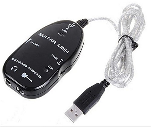 黒のギターからUSBインターフェイスへのリンクオーディオケーブルアダプターコードPC/MACレコード