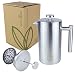 Cafetera de acero inoxidable French Press, 1 litro (5 tazas), doble pared, incluye 5 filtros de repuesto, 100% acero inoxidable