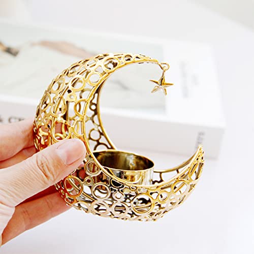 2Pcs Eid Ramadan Mubarak Moon Shape Candle Holder, Metal Moon Star Stands Candlesticks, Gold And Silver Candle Stand Decorations, For Dining Table Centerpiece Wedding #TOP2