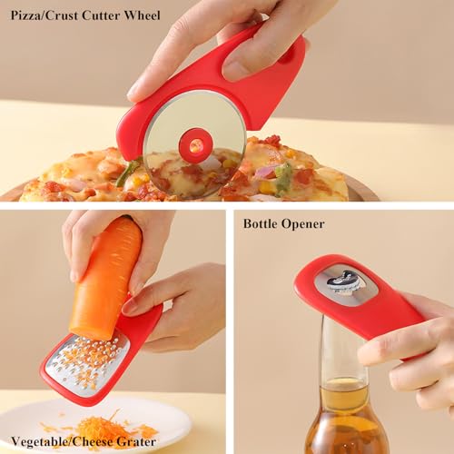 Kitchen Gadgets Set 6 Pieces, Space Saving Cooking Tools Kitchen Accessories-Garlic/Ginger Grinder, Cheese Grater, Vegetable/Fruit Peeler, Pizza Cutter, Herb Stripper, Bottle Opener, Gadgets Gift Set - Image 4