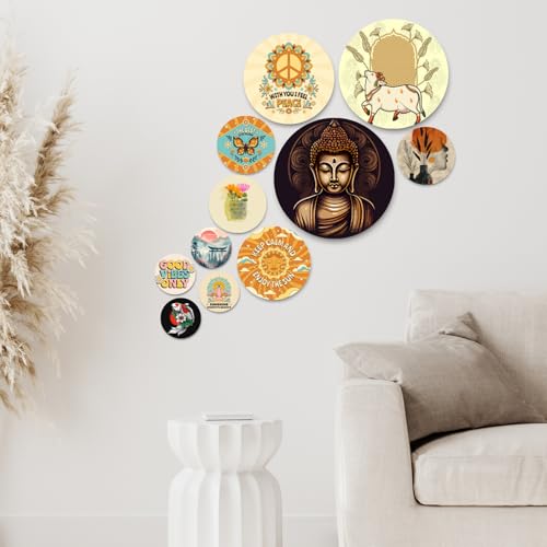 Image of RADIQORE Set of 11 Designer MDF Wooden Wall Hanging for Home Decoration | Office | Gift | Wall Decor Hanging Items | Wall Art | Living Room | Bedroom (budha)