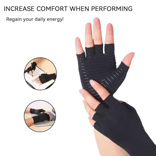 Boisea Compression Arthritis Gloves for Women and Men,Copper Infused Black Fingerless Apparel Gloves (1) - Thumbnail 5