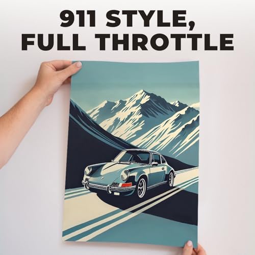 InkFlow Vintage Sports Car Poster - Classic Car Wall Art, Alpine Snowy Mountain Garage Decor, Retro Automobile Wall Art for Car Enthusiasts - 11x14 Unframed Wall Art
