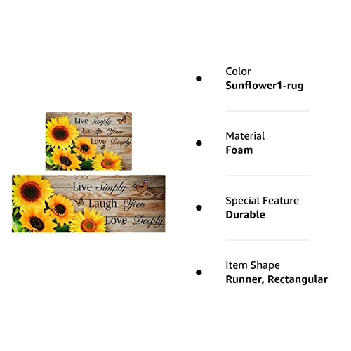 2 Pieces Sunflower Kitchen Rugs And Mats Sunflower On The Wooden Kitchen Decor Farmhouse Anti Fatigue Mat Non Skid Washable Standing Mat Live Laugh Love Kitchen Rugs17X30+17X47Inch #TOP7