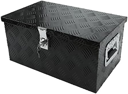 Eivojor 20" Aluminum Stripes Plated Tool Box Pick Up Truck Bed RV Trailer Toolbox Storage Organizer with Side Handle,Waterproof Lock and Keys - Black