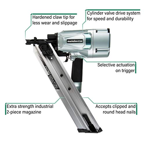 Metabo Hpt Framing Nailer, Pneumatic, Accepts 30 Degree Paper Strip Collated Clipped Head Nails And 30 Degree Paper Strip Collated Offset Round Head Nails, 2-Inch To 3-1/4-Inch (Nr83Aa5) #TOP2