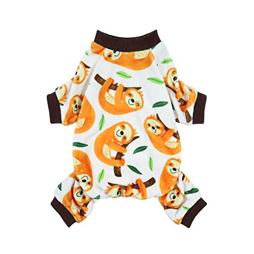 Fitwarm Cute Sloth Dog Pajamas, Dog Clothes For Small Dogs Boy Girl, Lightweight Velvet Pet Jumpsuit, Cat Onesie, White, Yellow, Small #TOP18