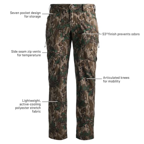 BLOCKER OUTDOORS Finisher Lightweight Turkey Hunting Pants – Silent, Scent-Control, Stretch-Fit Camo Pants for Mobility & All-Season Comfort (MO Greenleaf, 40 REG)