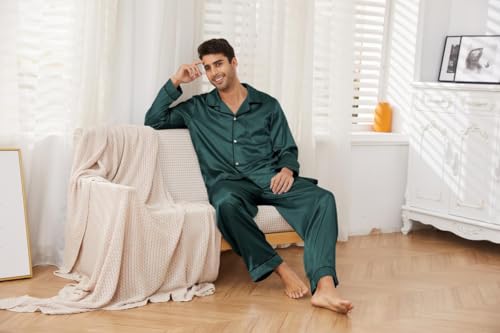 Image of U2SKIIN Mens Silk Pajamas Set, Long Sleeve Satin Pajamas for Men Sleepwear Button Down Pjs Set Two-piece