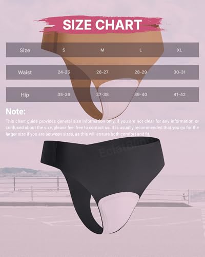 Image of Seamless Workout Thongs for Women - No Show Womens Underwear with Wide Gusset Invisible Panties Nude&Black 2 Pack