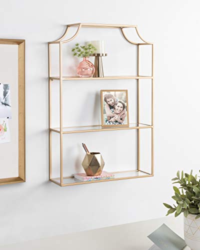Image of Kate and Laurel Ciel Glam 3-Tier Scalloped Wall Shelf, 20 x 30, Gold, Modern Shelving with Glass Tiers