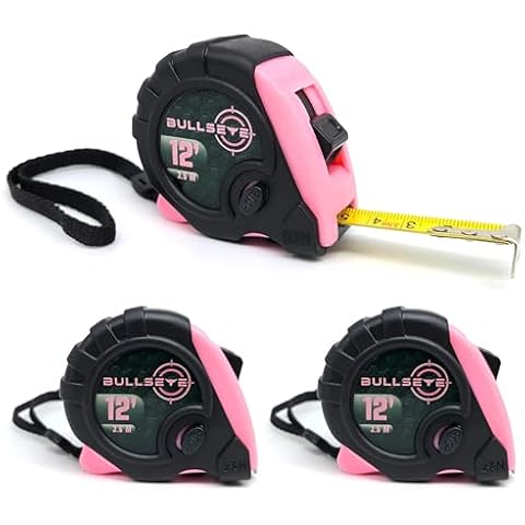 Bullseye Tape Measure 12 Foot 3-Pack | Pink | Small, Retractable Measuring Tapes with Pause Buttons | Easy-to-Read Standard and Metric Measurements for Adults and Kids | Inches and Centimeters Cover