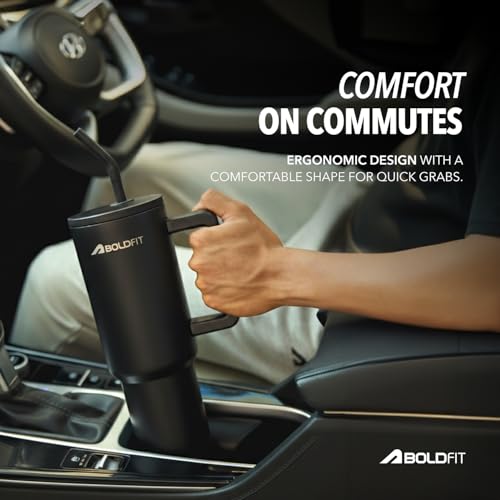 Image of Boldfit Tumbler Bottle with Lid and Straw 1.2L Stainless Steel Water Tumbler | Leakproof Travel Mug with Handle & Reusable Straw Sipper with Cleaning Brush 1200ml
