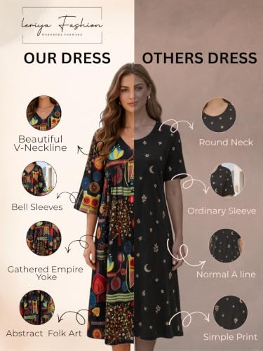 Image of Leriya Fashion Dress for Women | Stylish Western One Piece Dress for Women Short & Long Fit & Flare | Ankle Length Casual Summer Dresses for Beach & Stylish Party Outifits 3 /4 Sleeve