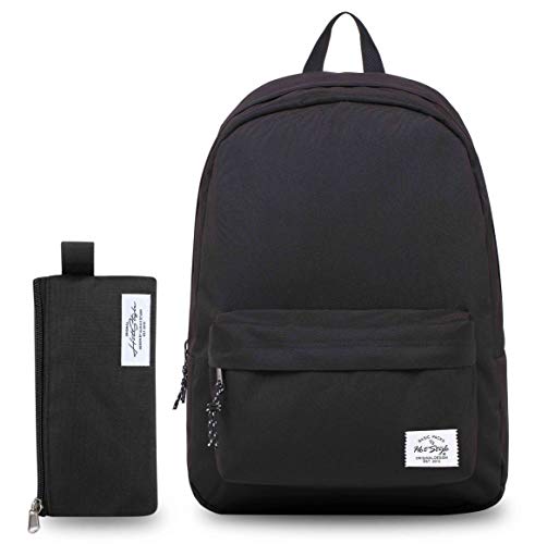 SIMPLAY Classic School Backpack Bookbag, Black(with marching pencil bag)