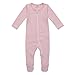 Owlivia Organic Cotton Baby Boy Girl Zip Front Sleep ‘N Play, Footed Sleeper, Long Sleeve (Size 0-18 Month) (12-18 Months, Pink Stripe)