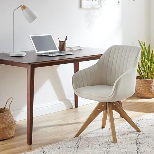 Art Leon Swivel Desk Chair for Home Office, Fabric, Off White
