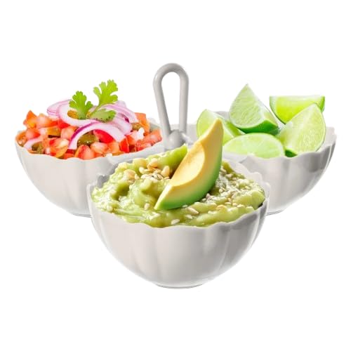 La Mejor Recopilación de Salsera los mejores 10. 44 Juego de Salseras de Plástico con 3 Compartimentos, 250 ml, Varios Colores (Blanco, 15pzs)