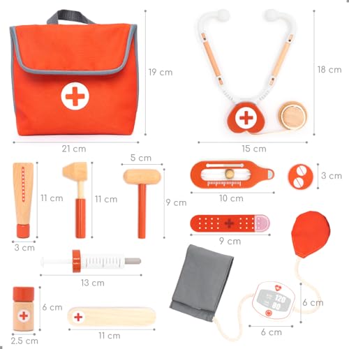 UMU® Mini Arztkoffer Kinder Spielset aus Holz - mit Stethoskop, Blutdruckmessgerät und mehr, Doktorkoffer Spielzeug zum Rollenspiel, 14-TLG. Medizinische Kit für Kinder ab 3, 4, 5 Jahre
