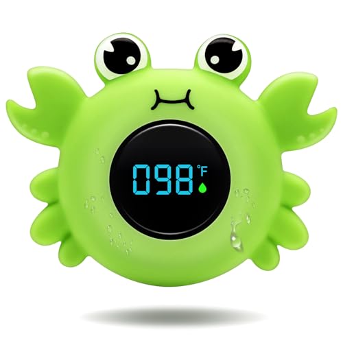 Image of b&h Baby Bath Thermometer, Crab Floating Water Temperature Thermometer | LED Display Screen, Water & Room Temp Thermometer for Infants, Color-Coded Alerts, Safety Floating Bath Toy