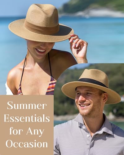 FURTALK Unisex Panamahut Breite Krempe Sonnenhut für Herren und Damen Strandhut UV-Schutz Sommerhut Verstellbare Strohhut