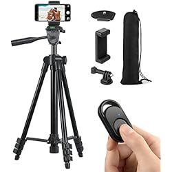 Tripode Ligero Para Viaje Polarduck Trípode Smartphone Trípode iPhone: 130cm Trípode de Viaje Ligero con Mando a Distancia y Soporte para teléfono y GoPro Adapter Compatible con iPhone & Teléfono Móvil Android | Negro