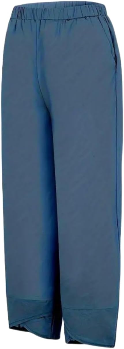 Capris Pants for Womens Cotton Linen Wide Leg Plus Size Cropped Pants Print Comfy Elastic Waist Sweatpants - Image 3