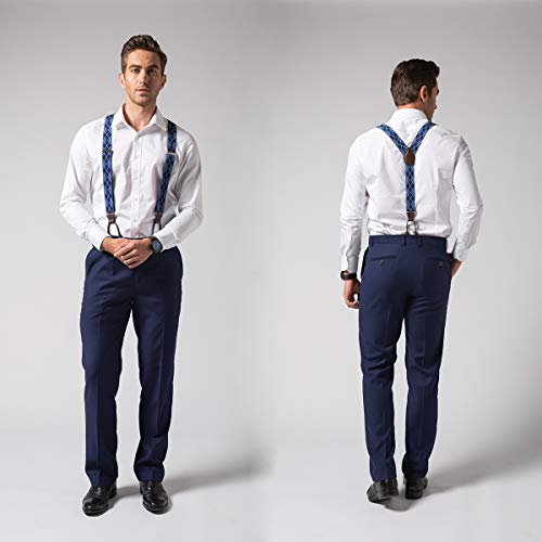 Grade Code Suspenders For Men Leather Button End Suspenders 49 Inch Y-Back Adjustable Elastic Tuxedo Suspenders (Blue Argyle) #TOP3