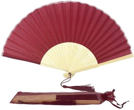 FANSOF.FANS Fabric Handheld Fan with a Tassel Grade A Bamboo Ribs Party Favour (Red)
