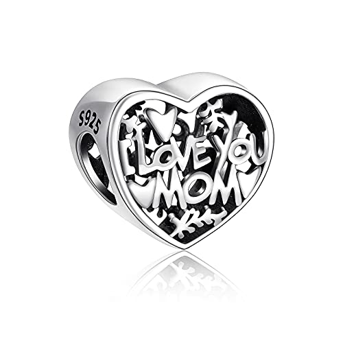 Ningan Love You Mum Charm For Charms Bracelet 925 Sterling Silver Love Heart Charm Bead For Necklace - Mother's Day Birthday Jewelry Gift For Women #TOP12