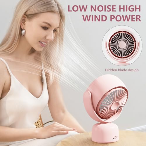 Sunytee 6000mah Rechargeable table Fan, Portable Fan with LED Makeup Mirror 5-Speed Quiet Cooling Fan|3 Level Dimming led vanity mirror with light fan | USB-Powered For Home/Office/Kitchen (Pink) — view 5
