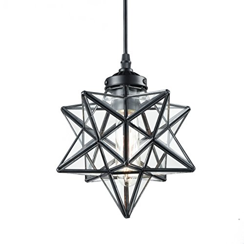 YOBO Lighting Clear Glass Moravian Star Pendant Lights Chandelier, 8 Inch