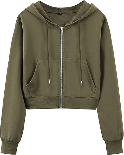 Image of Casual Wear Solid Crop Zipper Jacket Hooded Neck Full Sleeves with Kangaroo Pocket Hoodie for Women