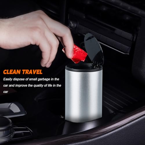 Image of HZEL Car Trash Can with Lid, Multipurpose Leakproof Vehicle Garbage Can for Seat Cup Holder, Small Auto Interior Rubbish Bin for Office Desk Home, Universal for SUVs, RVs, Trucks (Silver)