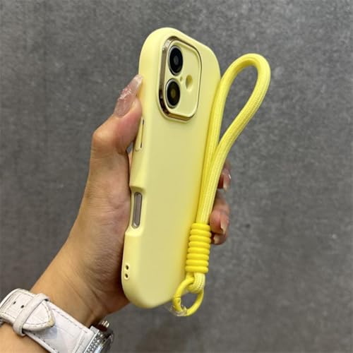 Coque silicone iPhone 14 Pro Max jaune antichoc avec cordon de transport