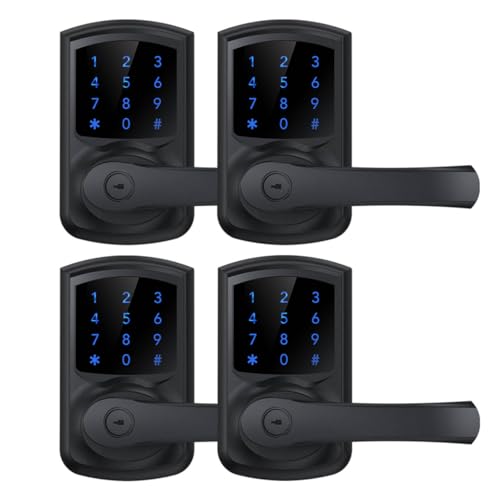 HIDALIFE Keyless Entry Door Lock with Keypad and Handle for Front Doors, Touchscreen, Anti-peep Password, Auto-Locking, Matte Black 4 Pack