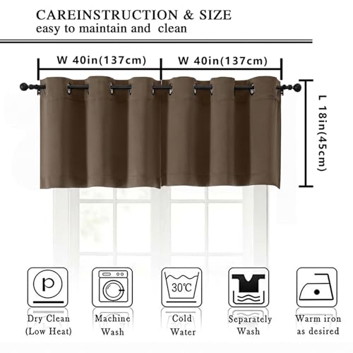Image of Simplebrand Brown Kitchen Valances for Windows 18 Inches Long 2 Pack, Room Darkening Window Valances for Living Room, Grommet Short Straight Drape Kitchen Curtains for Bedroom Kids Room, 40Wx18L